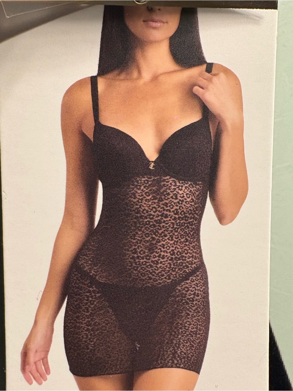 Juicy Couture Black Leopard Lace Shaping Slip